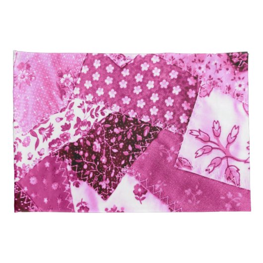 Crazy Quilt Patroon Roze Witte Bloemen Patchwork Kussensloop (Achterkant-Rechts)