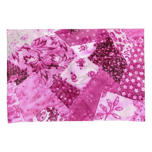 Crazy Quilt Patroon Roze Witte Bloemen Patchwork Kussensloop (Voorkant-Rechts)