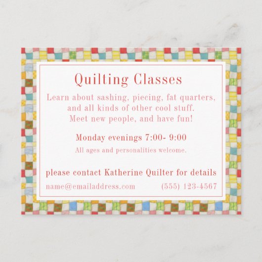 CRAZY QUILT "Quiltlesssen" Briefkaart / Bedrijfska (Voorkant)