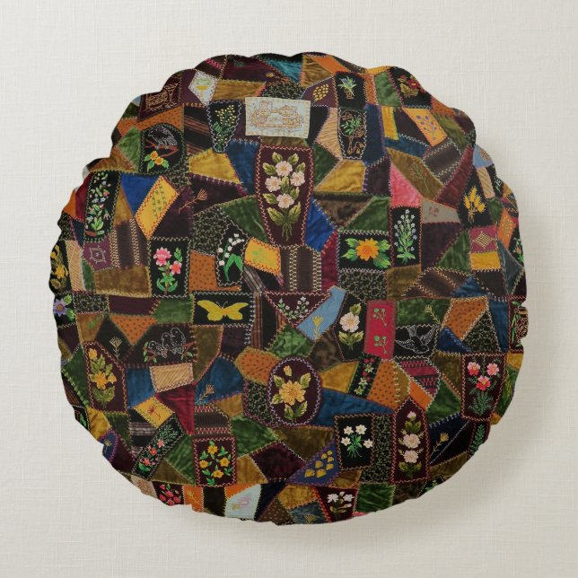  Crazy Quilt Rond Kussen (Voorkant)