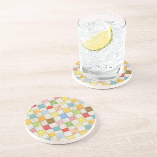 CRAZY QUILT Round Sandstone Onderzetter (Zijkant)