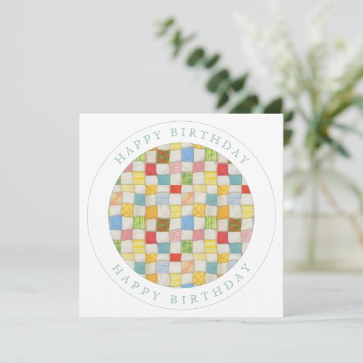 CRAZY QUILT Square Flat Birthday Kaart (Staand voorkant)