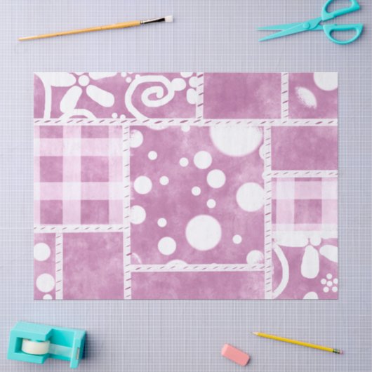 Crazy Quilt Stof Pink Bloemendecoupe Tissuepapier (Craft)