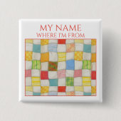 CRAZY QUILT Vierkante Naam Tag Button - Wit (Voorkant)