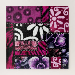 Crazy Quilt Zwarte Kersen Bloemmotief Legpuzzel