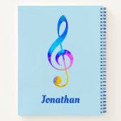 Crazy Rainbow Swirl Treble Clef en Name Notitieboek (Achterkant)