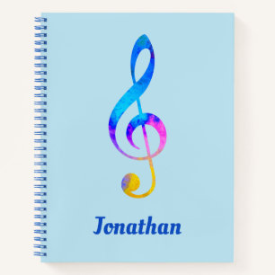 Crazy Rainbow Swirl Treble Clef en Name Notitieboek
