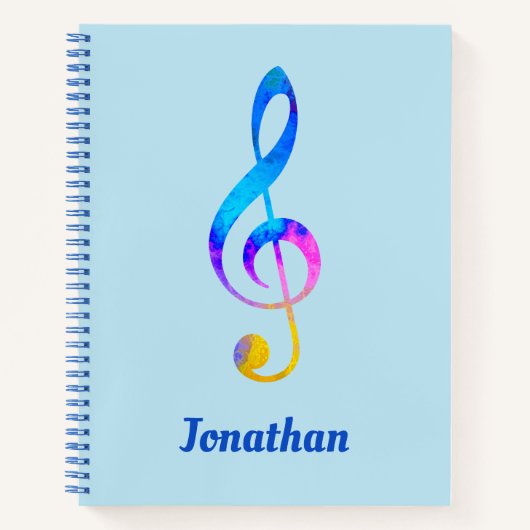 Crazy Rainbow Swirl Treble Clef en Name Notitieboek (Voorkant)