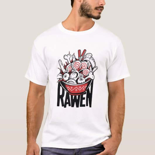 Crazy Ramen Noodle Zombie Ontwerp T-shirt (Voorkant)