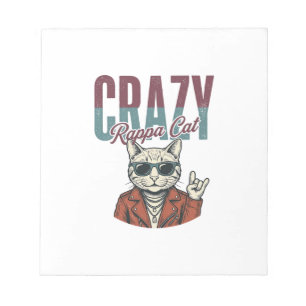 Crazy Rappa Cat Vintage Gravure T-Shirt Ontwerp_1 Notitieblok