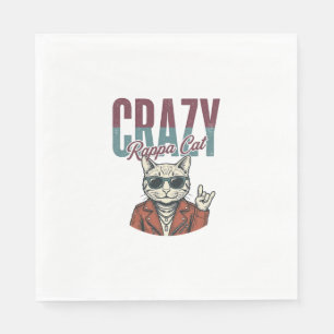 Crazy Rappa Cat Vintage Gravure T-Shirt Ontwerp_1 Servet