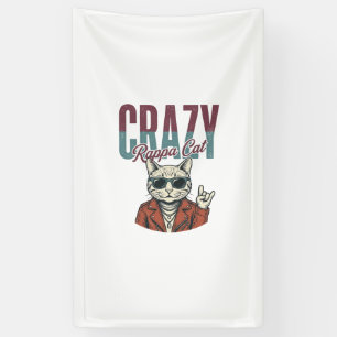 Crazy Rappa Cat Vintage Gravure T-Shirt Ontwerp_1 Spandoek