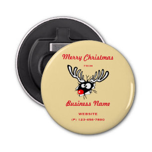 Crazy Red Nosed Reindeer Gepersonaliseerd Business Button Flesopener