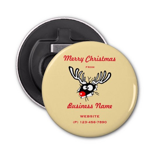 Crazy Red Nosed Reindeer Gepersonaliseerd Business Button Flesopener (Voorkant)