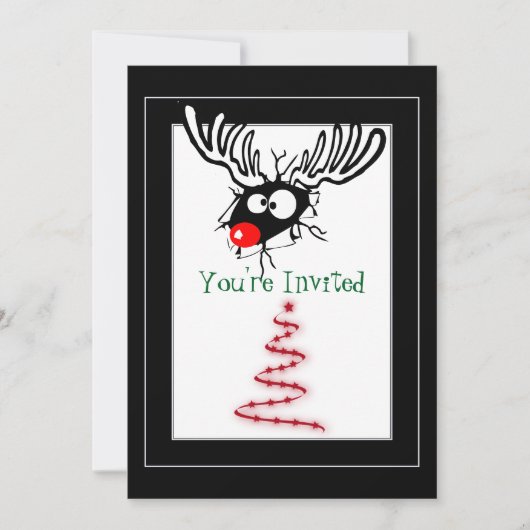 Crazy Red Nosed Reindeer Kerstfeest Kaart (Voorkant)