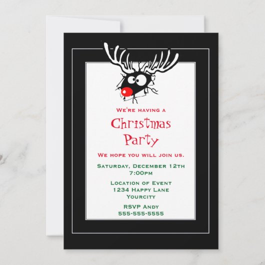Crazy Red Nosed Reindeer Kerstfeest Kaart (Achterkant)