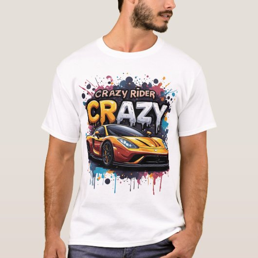 Crazy Rider Urban Graffiti Motorfiets Kunst T-shirt (Voorkant)