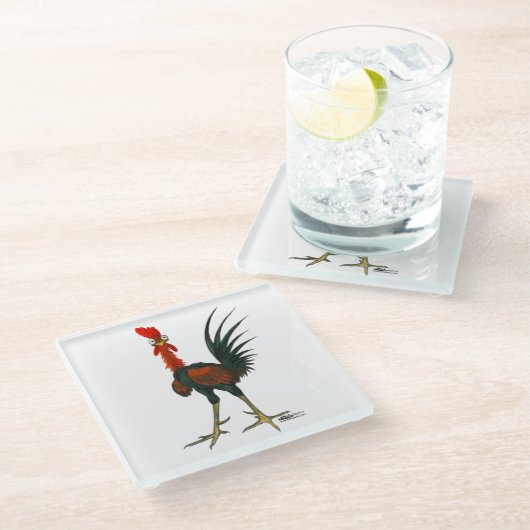 Crazy Rooster Glazen Onderzetter (Schuin)