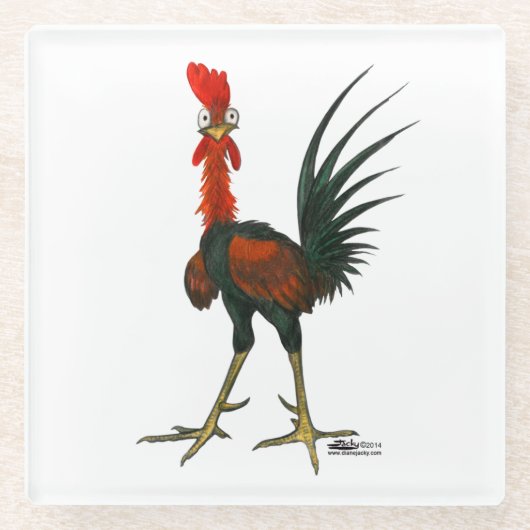 Crazy Rooster Glazen Onderzetter (Voorkant)