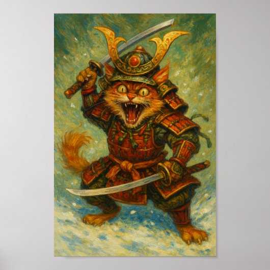 Crazy Samurai Cat Poster (Voorkant)