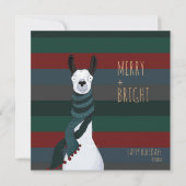 Crazy Schattig “Merry + Bright” Lama Feestdagenkaart (Voorkant)