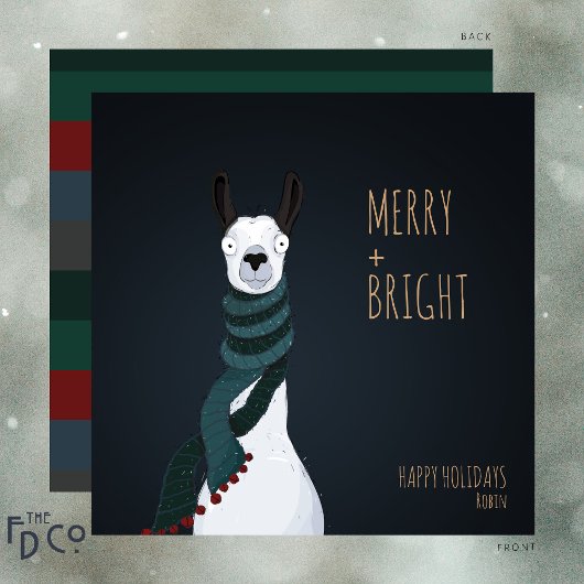 Crazy Schattig “Merry + Bright” Lama Feestdagenkaart