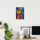 Crazy Schattige Cats: Bright Doodle Cartoon Banner Poster (Thuiskantoor)