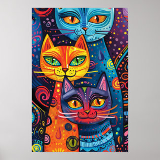 Crazy Schattige Cats: Bright Doodle Cartoon Banner Poster