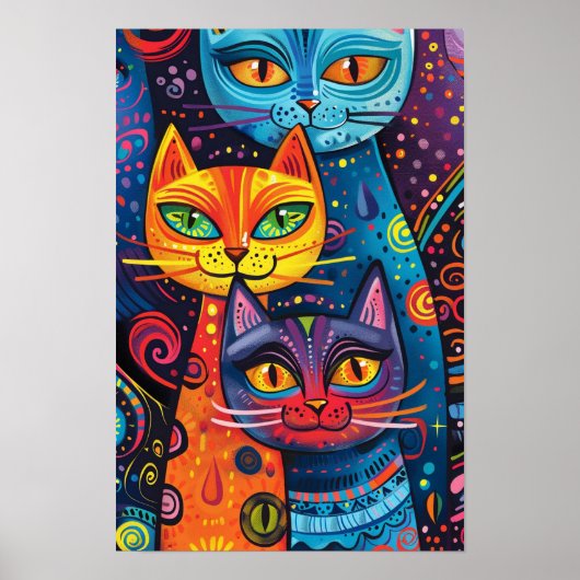 Crazy Schattige Cats: Bright Doodle Cartoon Banner Poster (Voorkant)