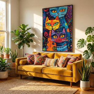 Crazy Schattige Cats: Bright Doodle Cartoon Banner Poster