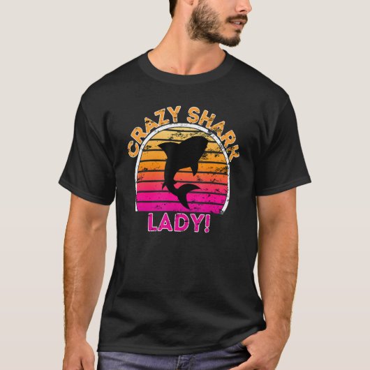 Crazy Shark Lady Funny Retro Shark T-shirt (Voorkant)