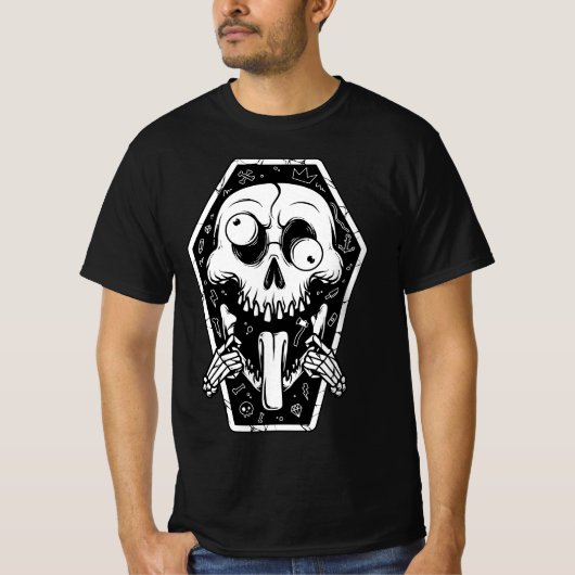 Crazy Skull Coffin T-Shirt (Voorkant)