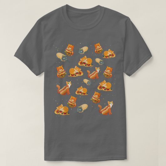 Crazy Space Cat Food Tee, Pizza, Taco, Hamburger,  T-shirt (Design voorkant)