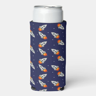 Crazy space raketten patroon blauw seltzer blikjeskoeler
