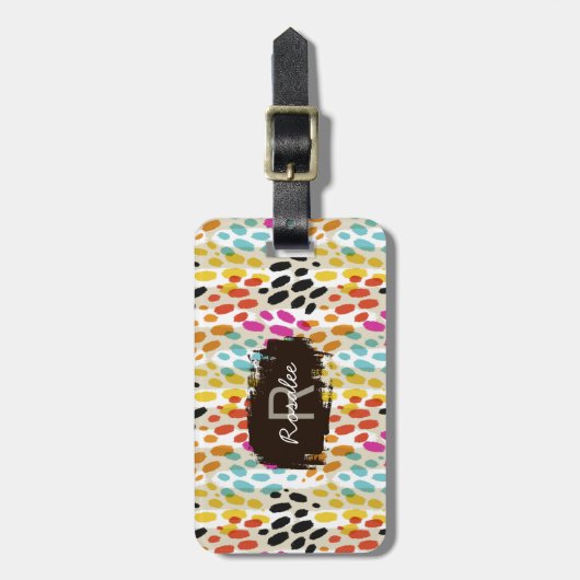 Crazy Spots Pattern met aangepaste monogram & naam Bagagelabel (Voorkant verticaal)