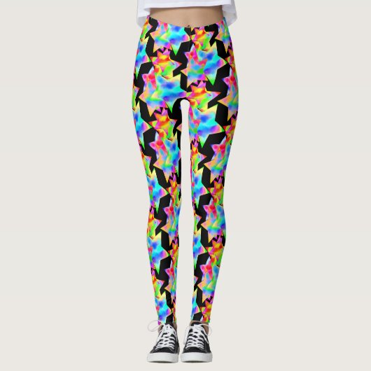 Crazy Star Trip Dazzle Shine Focus Rainbow Galaxy Leggings (Voorkant)