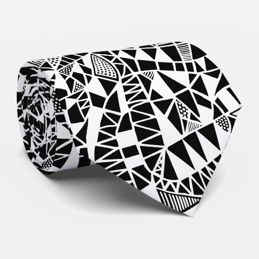 Crazy Structure Pattern 060423 - White on Black Stropdas (Opgerold)