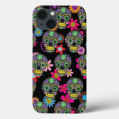 Crazy Sugar Skull en Flowers op Black Pattern Case-Mate iPhone Case (Achterkant)