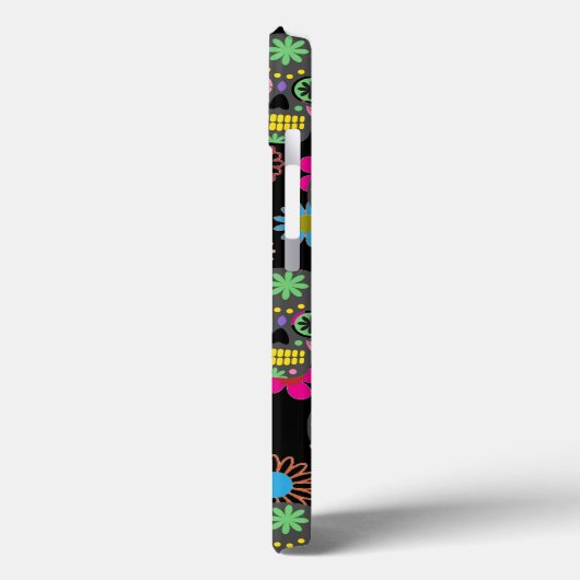 Crazy Sugar Skull en Flowers op Black Pattern Case-Mate iPhone Case (Achterkant / Links)