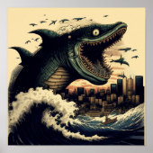 Crazy Sushi Shark Anime Attacking Poster (Voorkant)