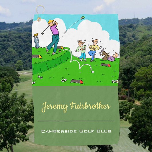 Crazy t-shirt-off - Funny Golf Cartoon Golfhanddoek