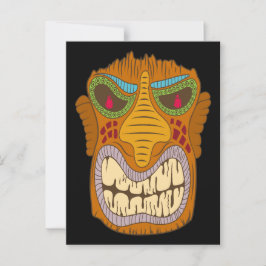 Crazy Tiki Head met vlammen in zijn ogen, zwart Briefkaart