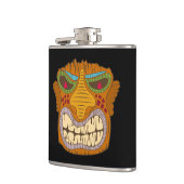 Crazy Tiki Head met vlammen in zijn ogen, zwart Heupfles (Links)