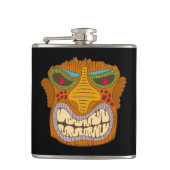 Crazy Tiki Head met vlammen in zijn ogen, zwart Heupfles (Voorkant)