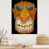 Crazy Tiki Head met vlammen in zijn ogen, zwart Poster (Keuken)