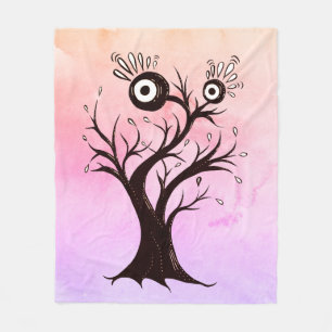 Crazy Tree Creatink Art Pink Fantasy Fleece Deken