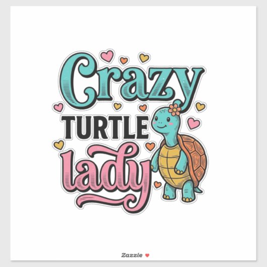 Crazy Turtle Lady Vintage Gravure Design_1 Sticker (Vel)