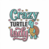 Crazy Turtle Lady Vintage Gravure Design_1 Sticker (Voorkant)