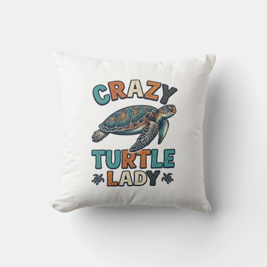 Crazy Turtle Lady Vintage Zeeschildpad Shirt Ontwe Kussen (Voorkant)
