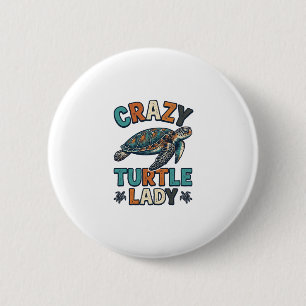 Crazy Turtle Lady Vintage Zeeschildpad Shirt Ontwe Ronde Button 5,7 Cm